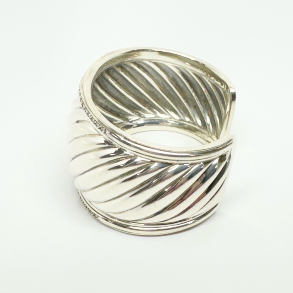 David Yurman Thoroughbred Wide Diamond Cable Cuff Bracelet .925 - Picture 10 of 14